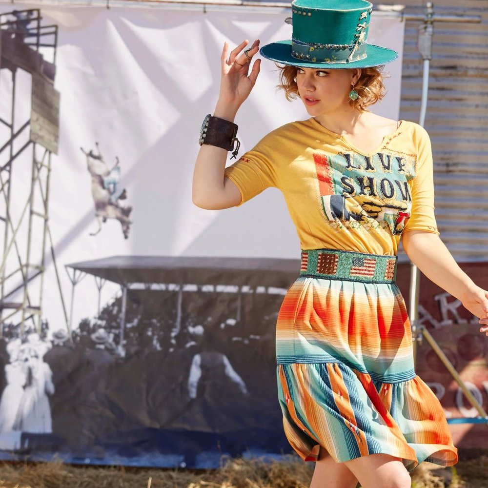 🐎 NWT Double D Ranch Pony Show Skirt Bohemian Boho Western Colorful Midi